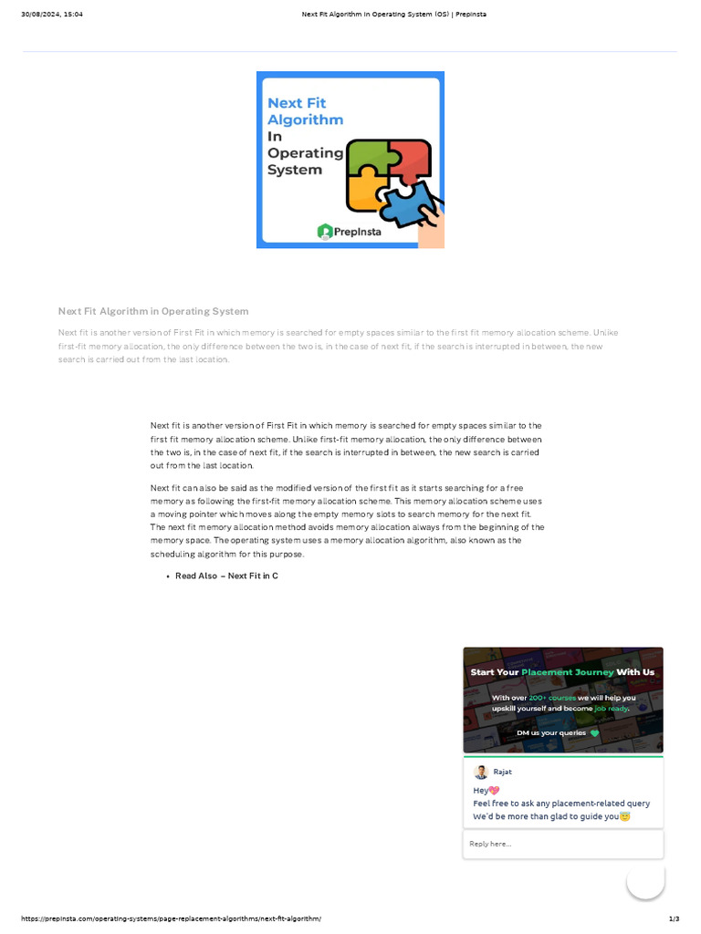 Next Fit Algorithm in Operating System (OS) - Prepinsta | PDF