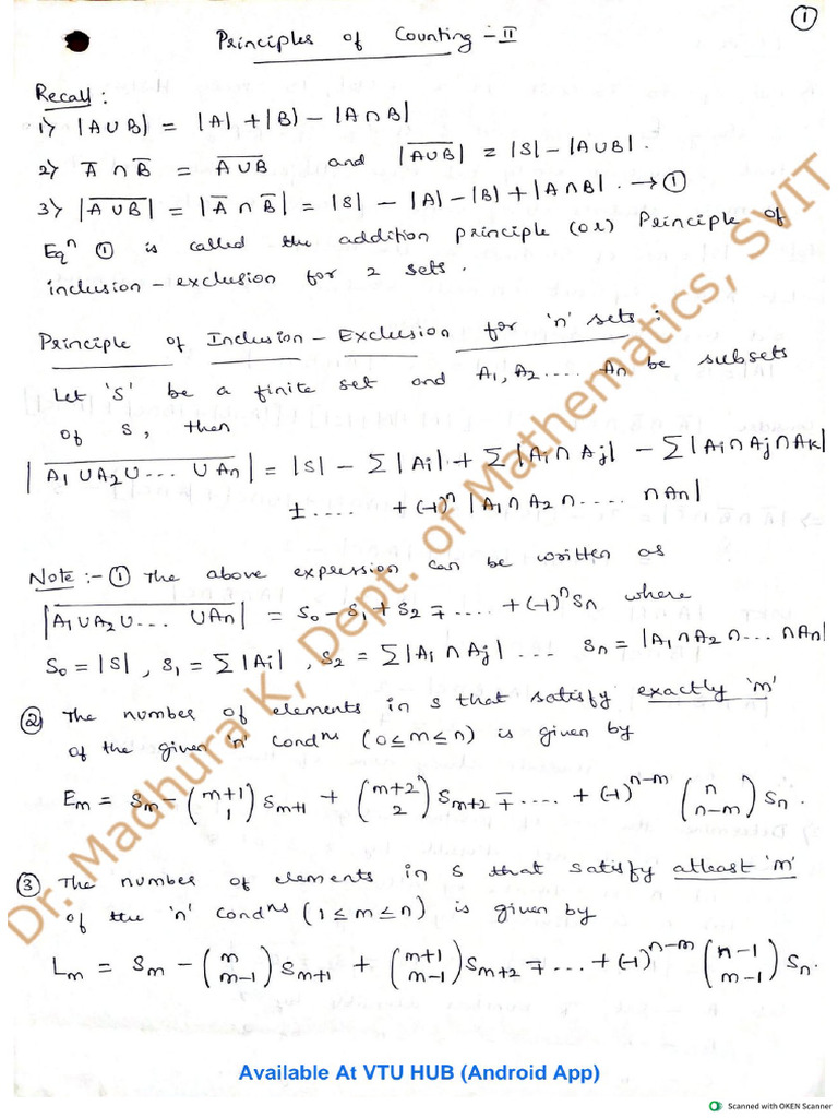 The Principle of Inclusion and Exclusion - Module 4 (DMS) | PDF