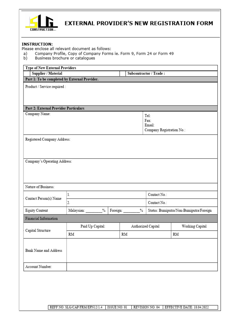 External Providers New Registration Form | PDF