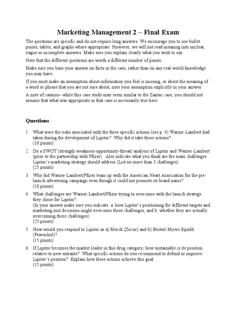 Marketing Management 2 - Final Exam: Questions | PDF | Pfizer ...