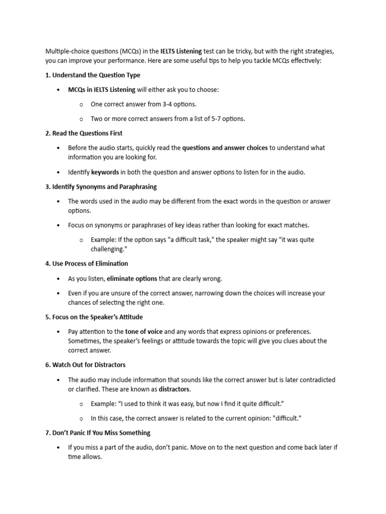 Tips For Listening MCQ | PDF