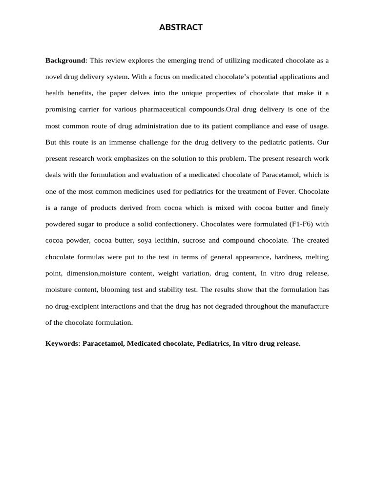 Abstract & Intro-2 | PDF | Chocolate | Pharmaceutical Formulation