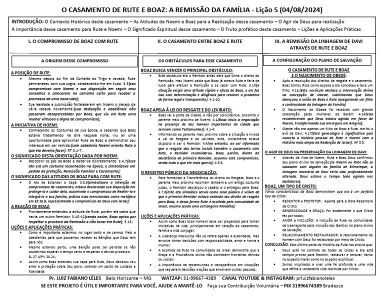 Lição 5 - O Casamento de Rute e Boaz - A Remissão Da Família | PDF