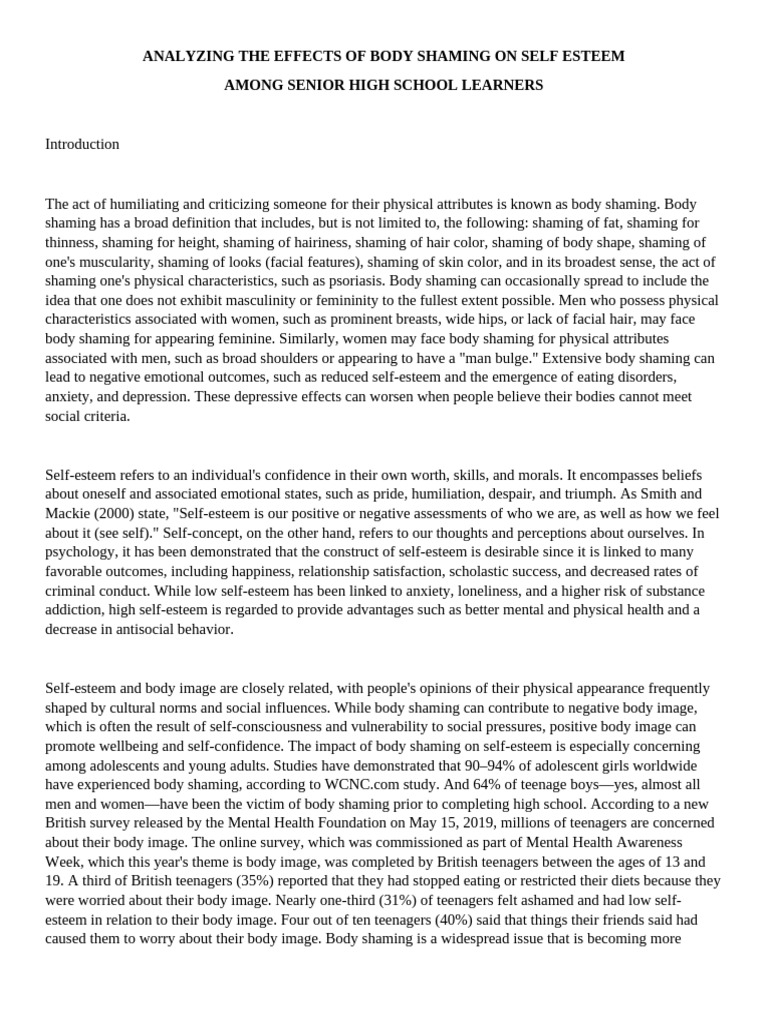 Body Shaming's Impact on Teen Self-Esteem | PDF | Body Image | Adolescence
