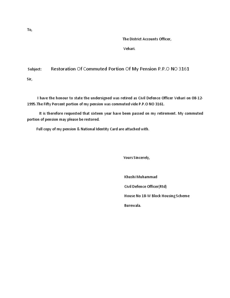 Request to Restore Commuted Pension | PDF