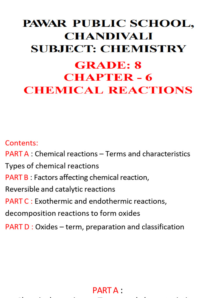 Gr8 Chemistry Chapter 6 Chemical Reactions | PDF