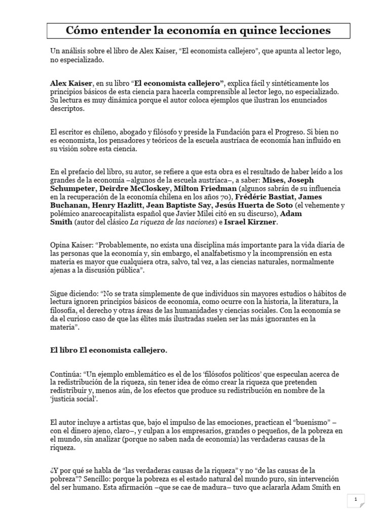 Cómo Entender La Economía en Quince Lecciones | PDF