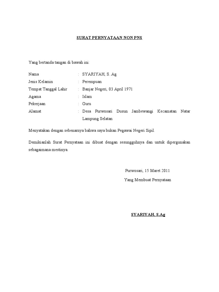 Surat Pernyataan Non Pns