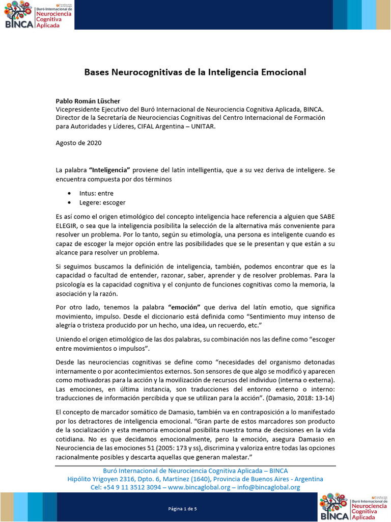Bases Neurocognitivas de la Inteligencia Emocional | PDF | Las ...