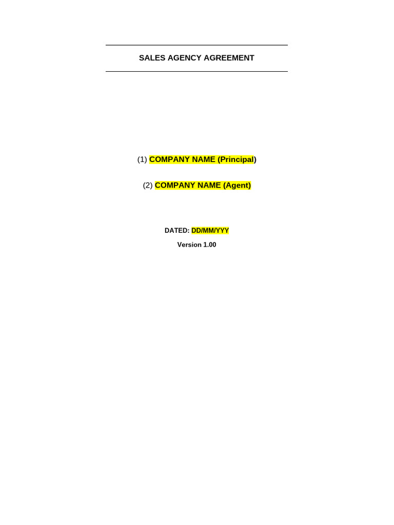 SALES AGENCY AGREEMENT Template PDF