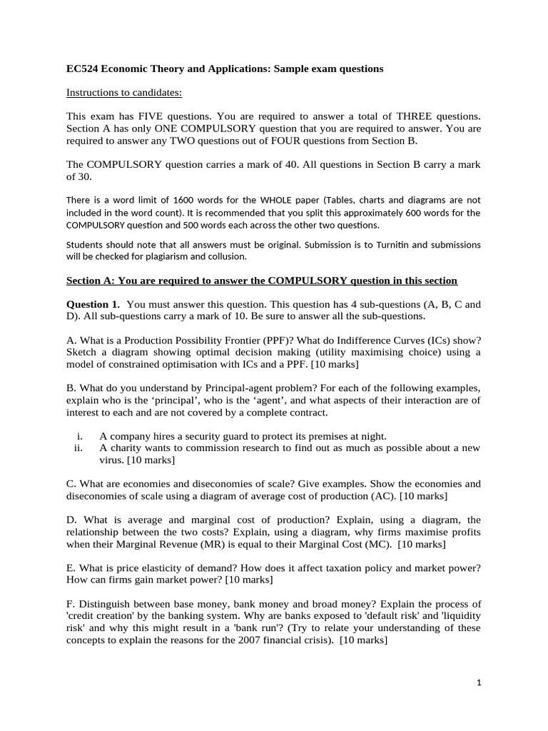 EC524 Sample Exam Qs 2022 Exam | PDF