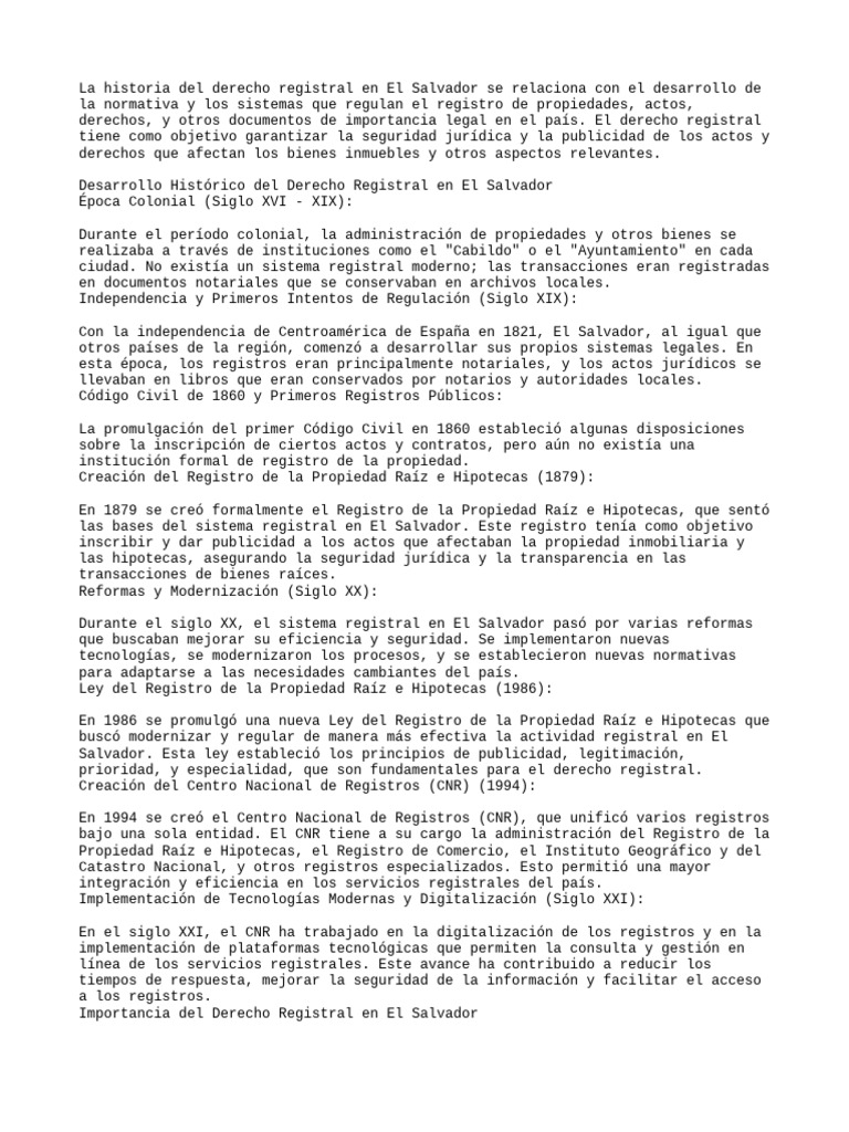 Historia del Derecho Registral en El Salvador (1) | PDF