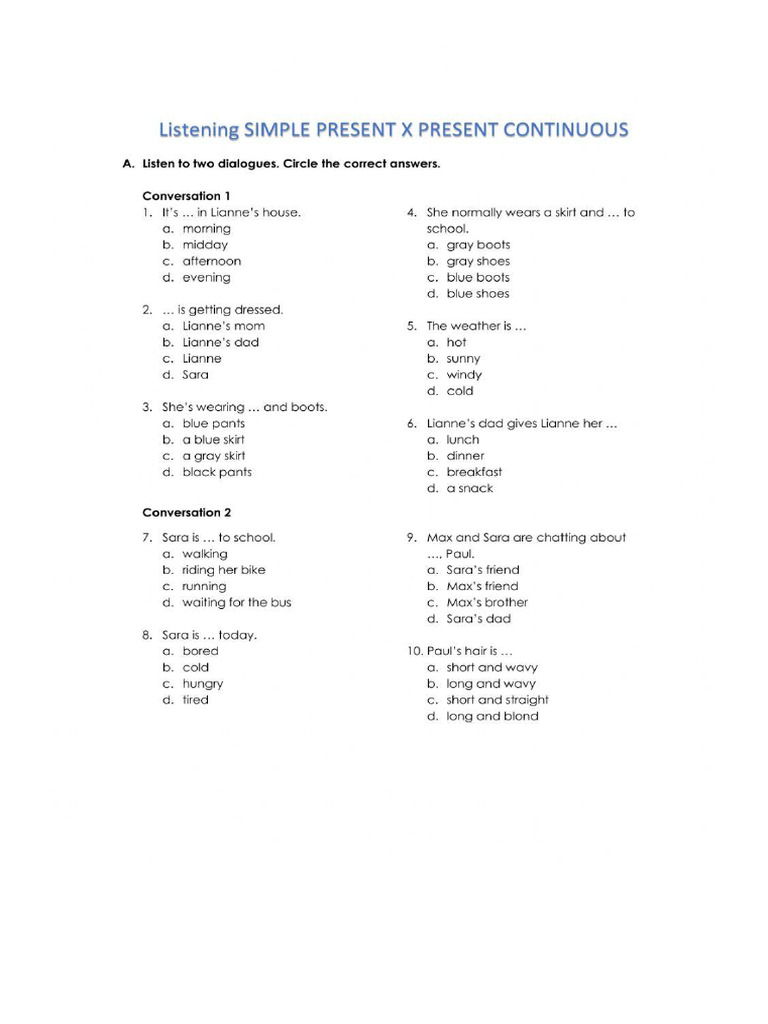 Listening Present Simple Present Continuous | PDF