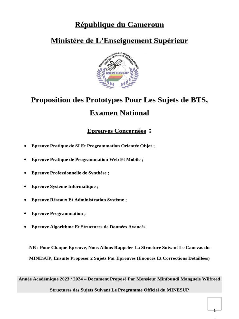 ISSBA CanevasEpreuvesBTS GL | PDF