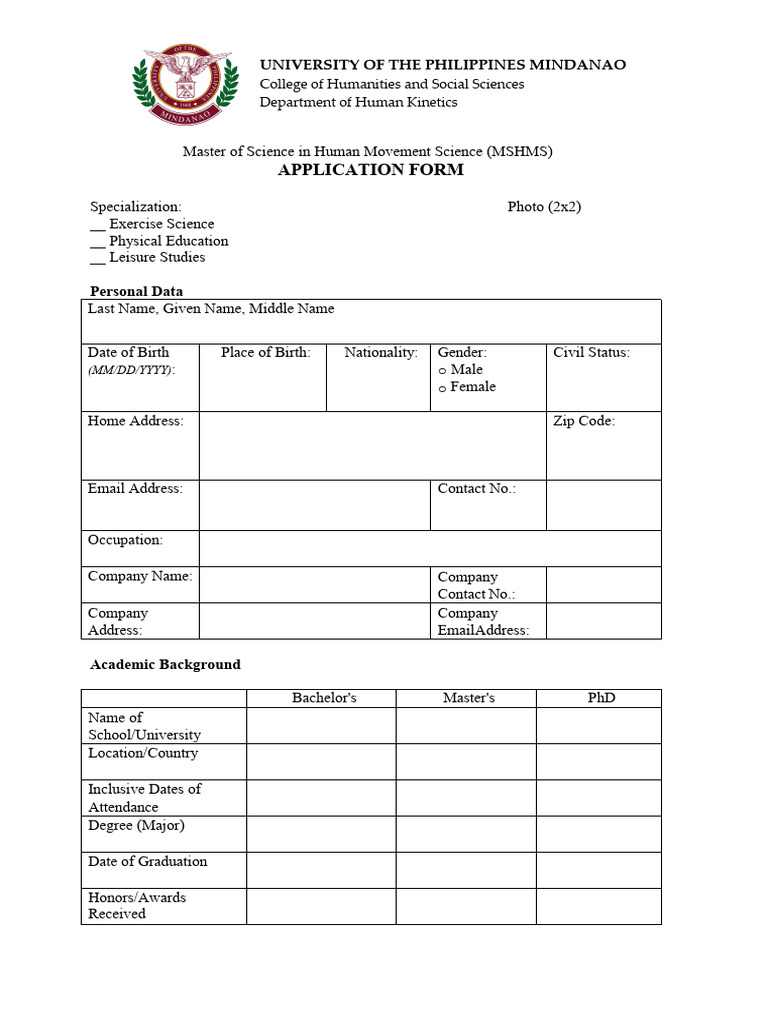 MSHMS - Application Form | PDF