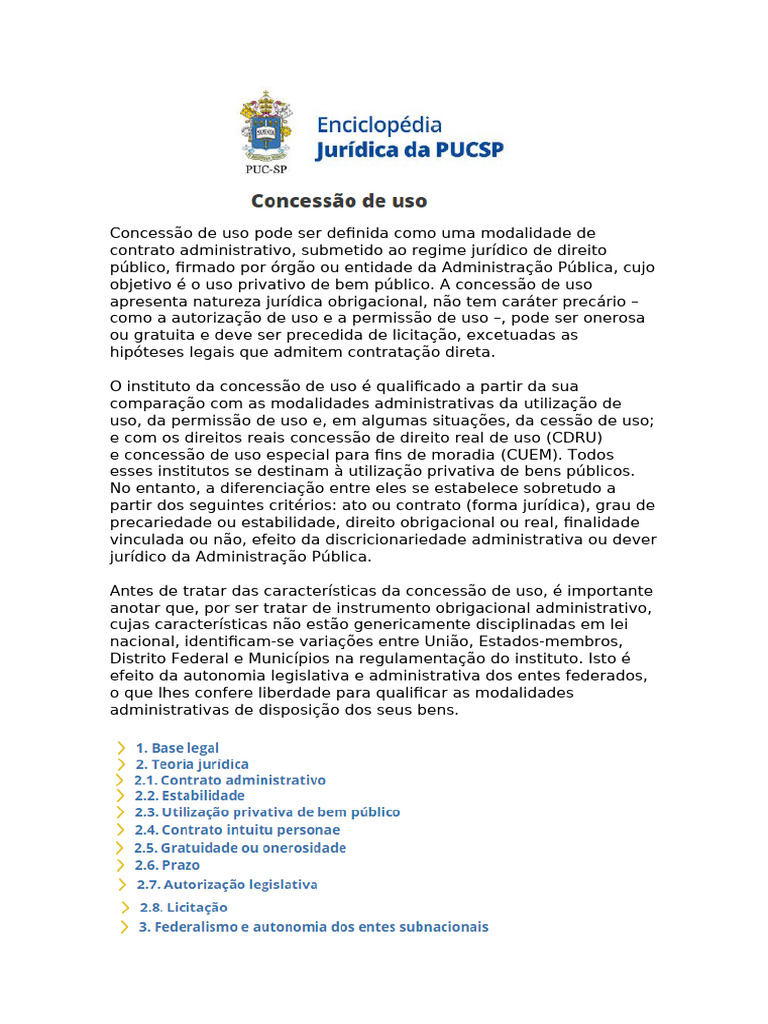 Concessão de Uso de Bens Públicos | PDF | Administração pública | Direito