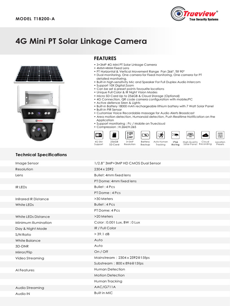 Trueview 4G Mini PT Solar Camera | PDF | Camera | Infrared