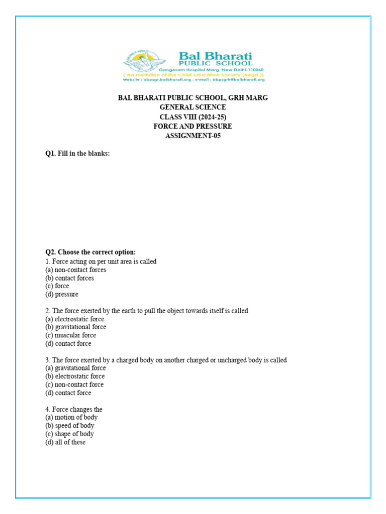 VIII - Science - 05 - FORCE AND PRESSURE | PDF | Force | Pressure