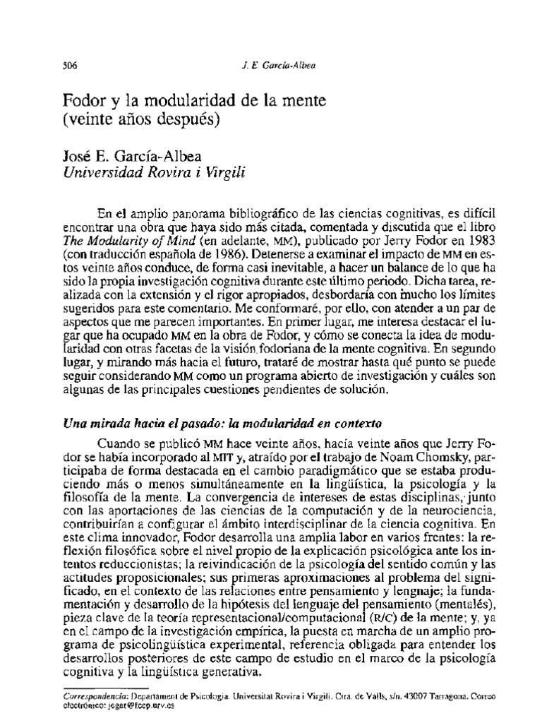 Fodor y la modularidad de la mente | PDF | Mente | Sicología