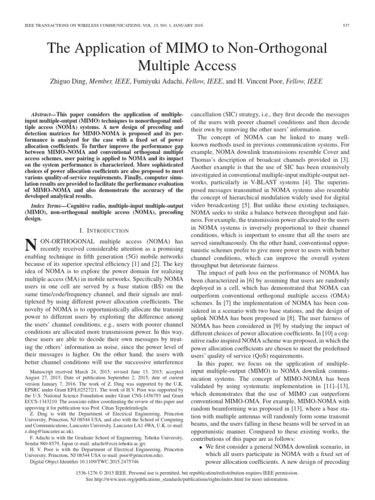 The Application of MIMO To NOMA | PDF