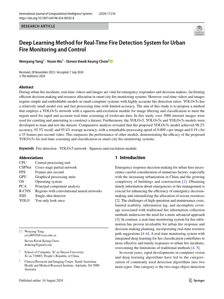 Deep Learning Method For Real Time Fire Detection System For Urban Fire ...