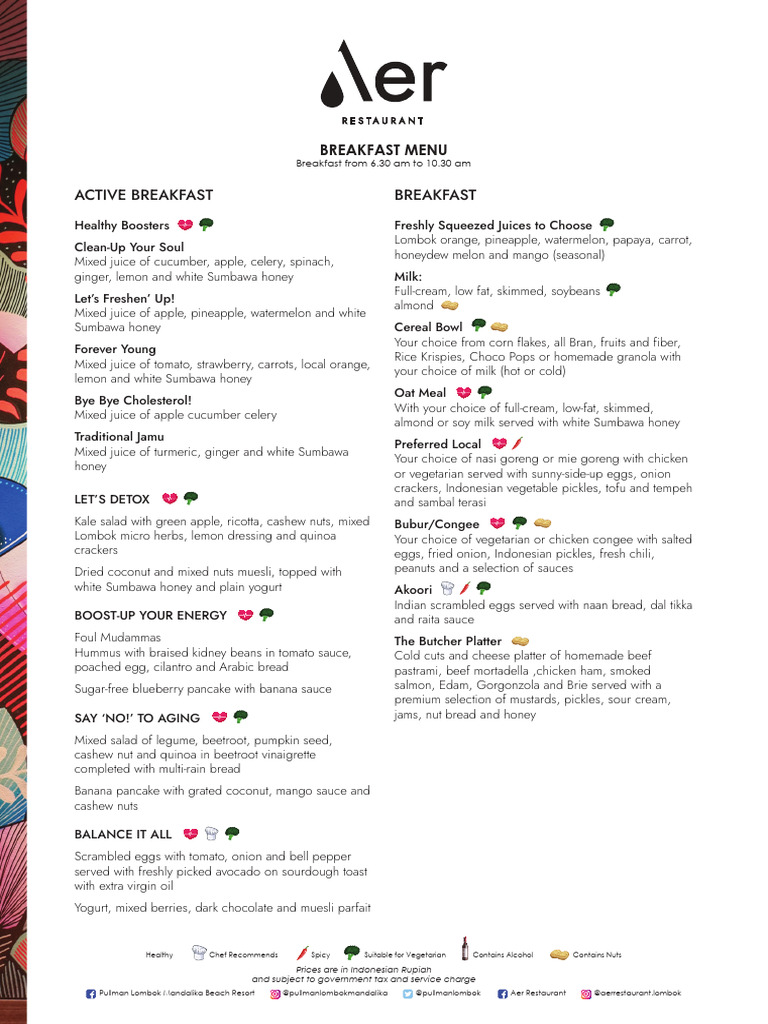Room Breakfast Included Menu | PDF | Indonesian Cuisine | Sauce
