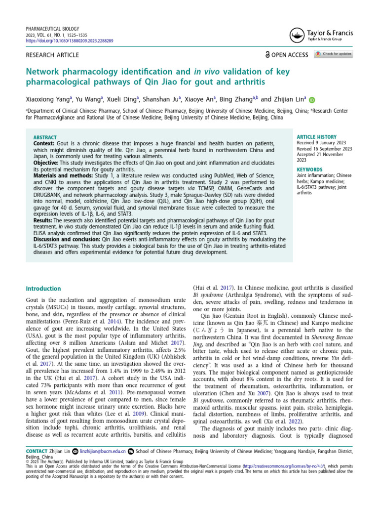 Network Pharmacology Identification and in Vivo Validation of Key ...