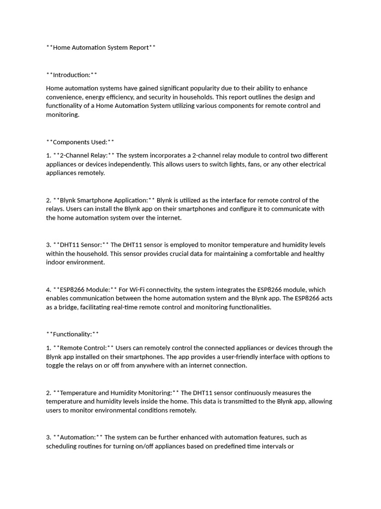 Home Automation System Report | PDF