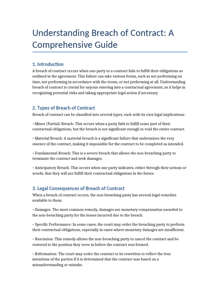 Understanding Breach Of Contract Guide Pdf