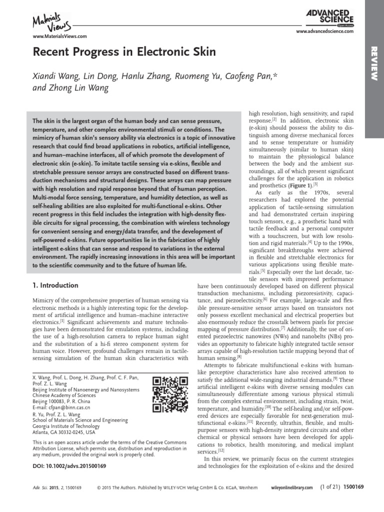 Advanced Science - 2015 - Wang - Recent Progress in Electronic Skin | PDF