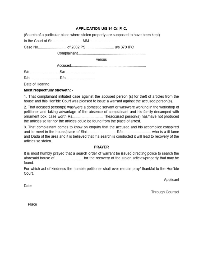 APPLICATION U S 94 Cr. P. C | PDF