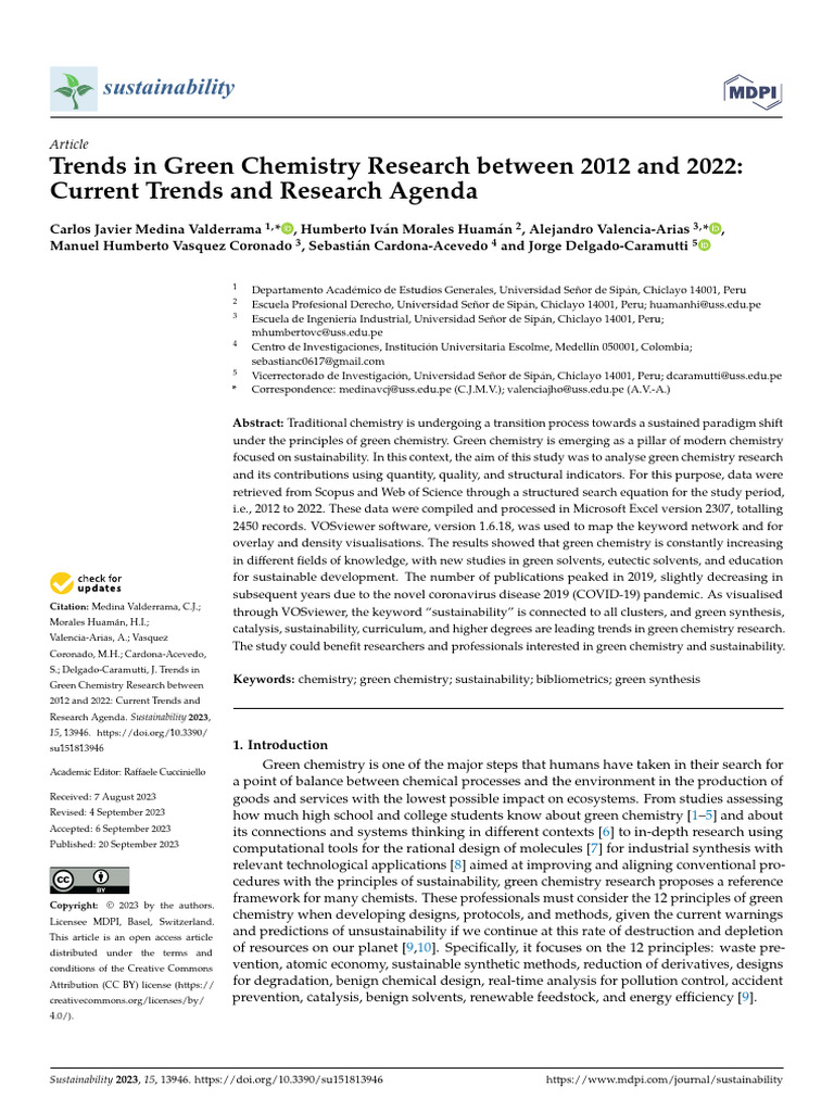Green Chemistry Research Topics Pdf
