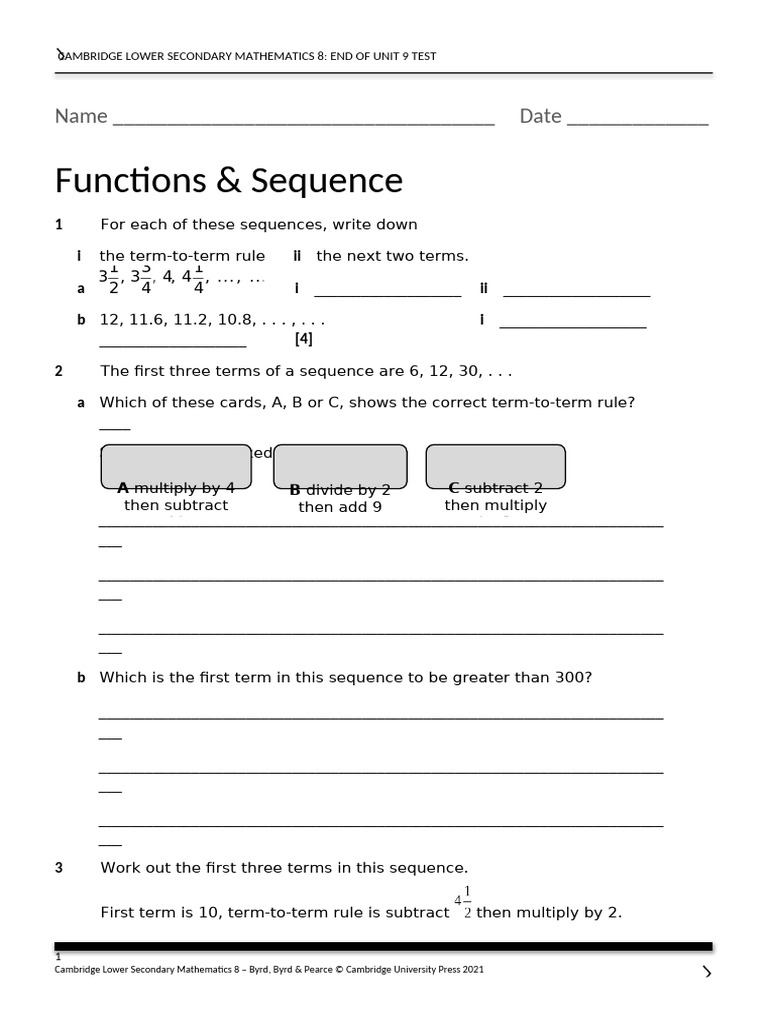 Stage 8 End of Unit 9 Test | PDF