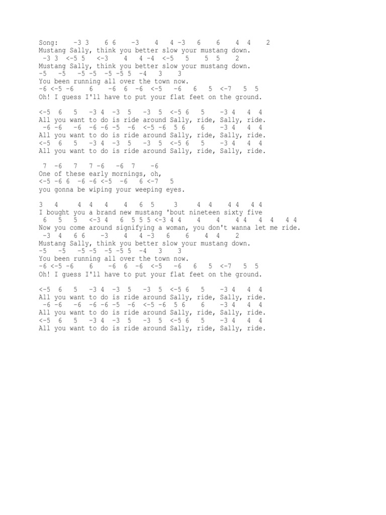Mustang SallyHarmonica Tab PDF