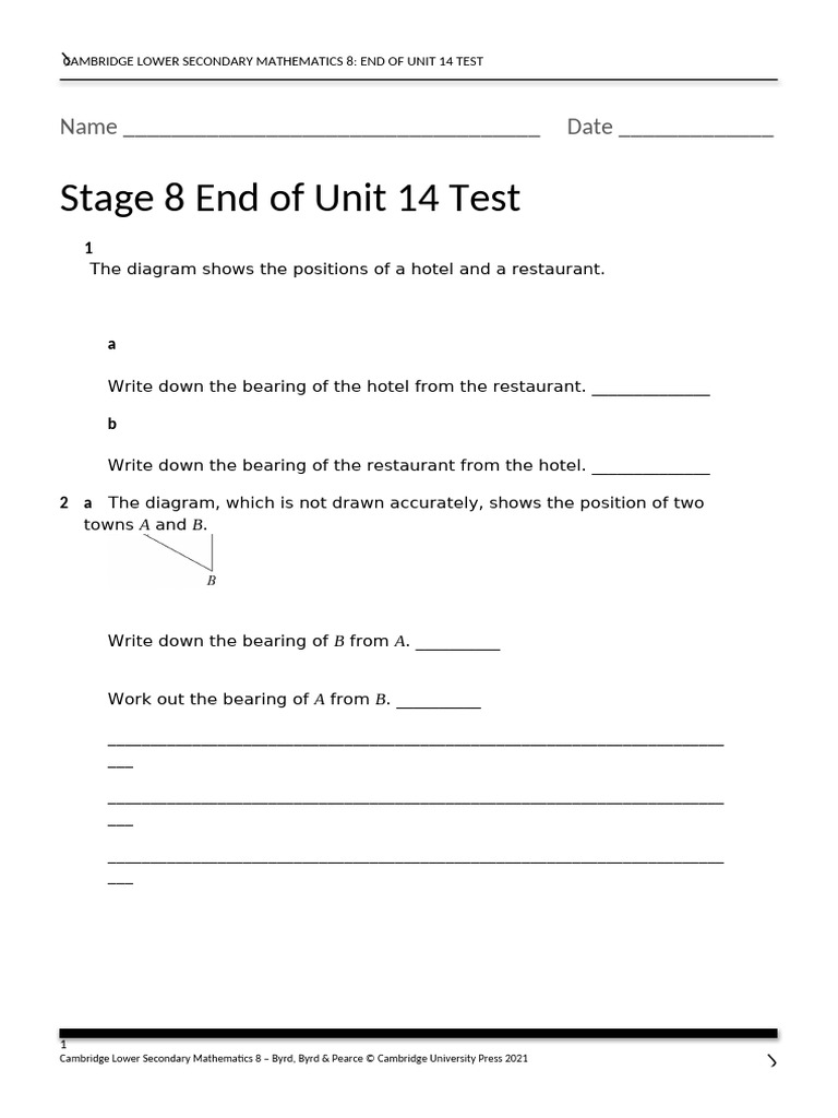 Stage 8 End of Unit 14 Test | PDF