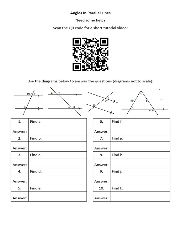 4 Angles in Parallel Lines - Questions | PDF