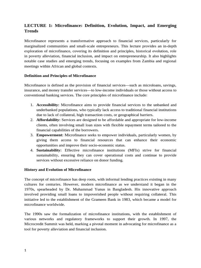 Lecture 1 Microfinance Institution Manangment 07082024 Pdf