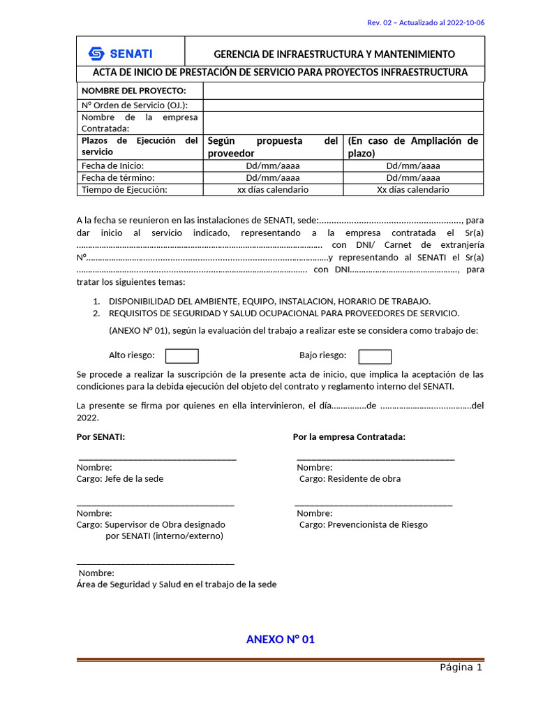 Anexo 01 y Acta de Inicio | PDF