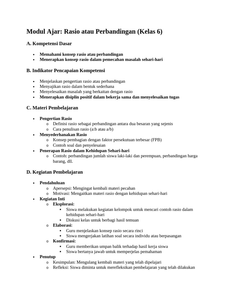 Modul Ajar Kelas 6 Materi Rasio | PDF