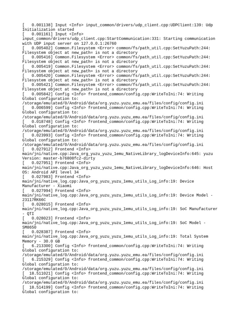 Yuzu Log Analysis: Errors & Config Info | PDF | File System | Computing ...