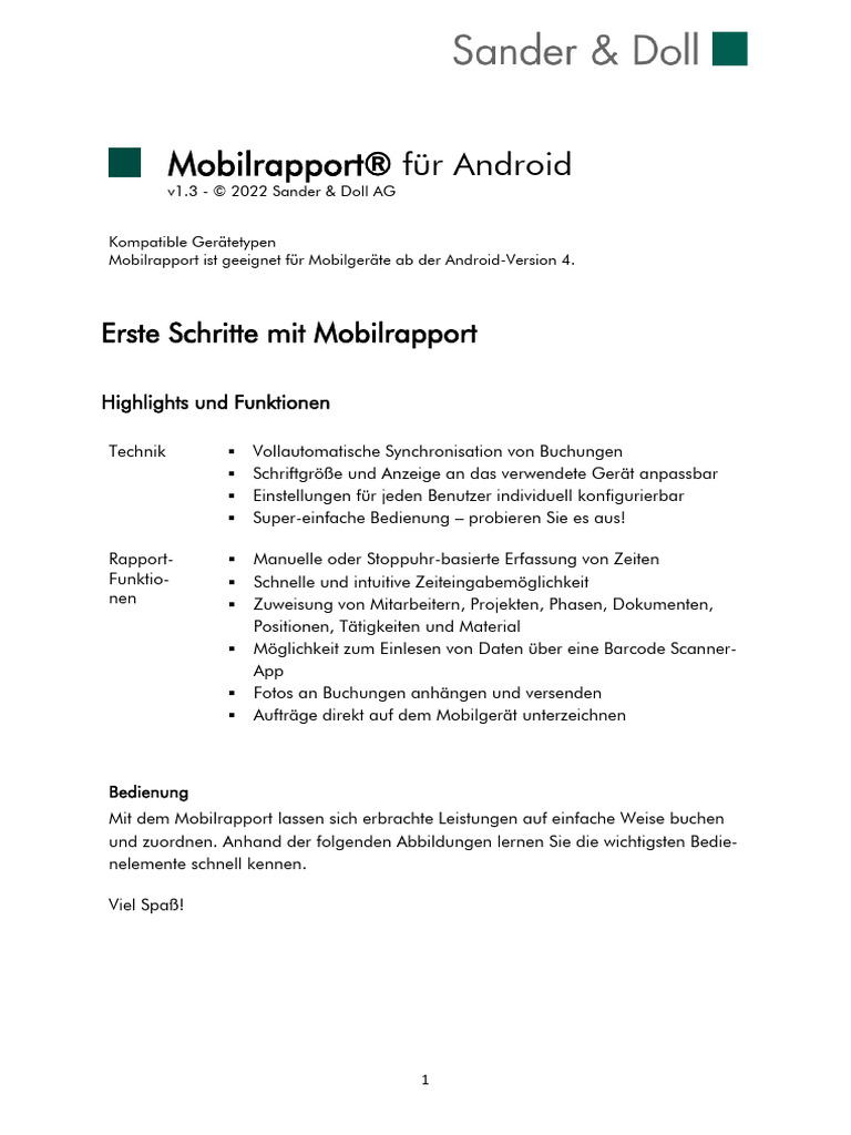 Erste Schritte Mobilrapport Android 0922 | PDF