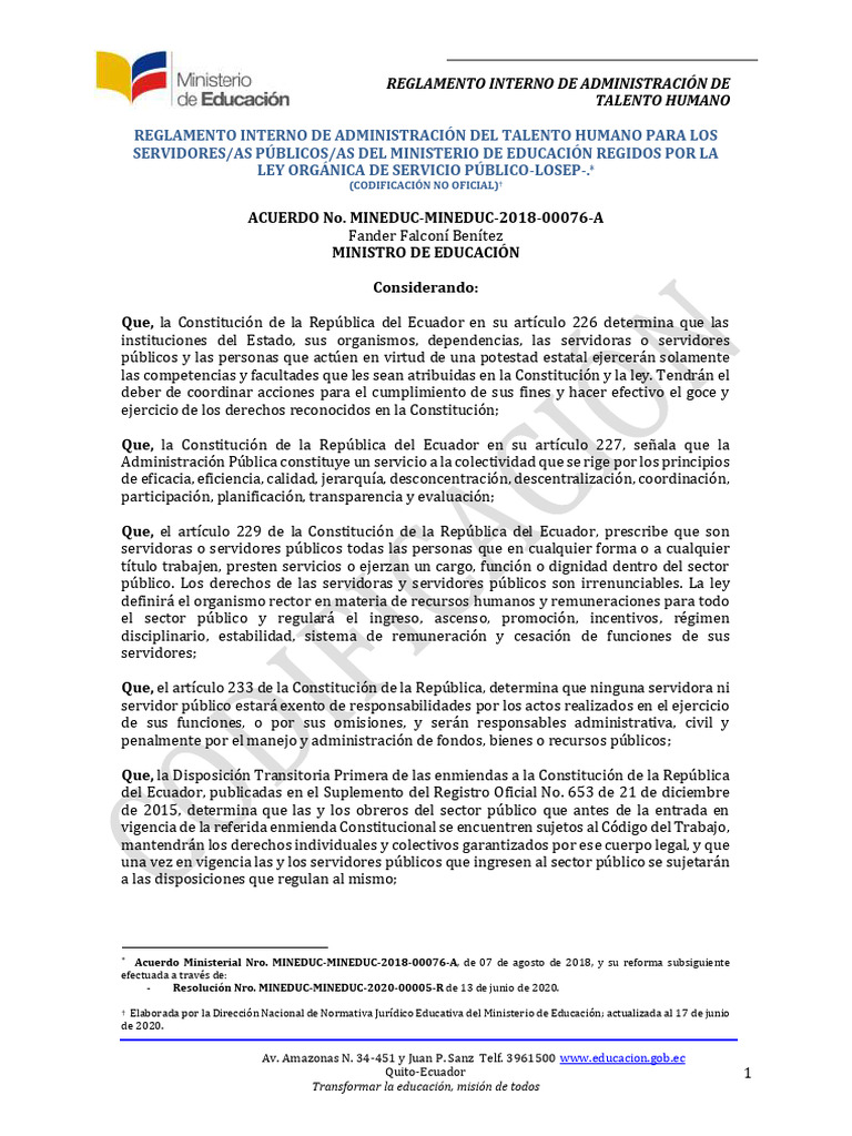Mineduc Mineduc 2018 00076 A Reglamento Interno | PDF