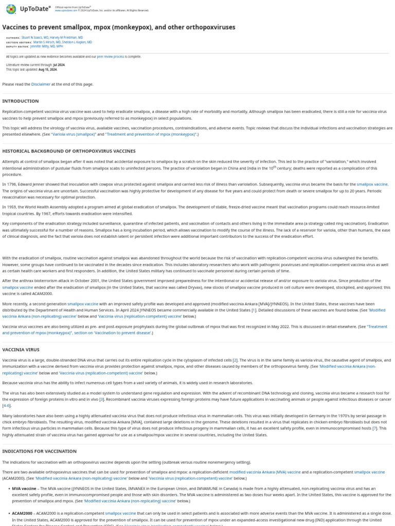 Vaccines To PPHX Smallpox, Mpox (Monkeypox) & Other Orthopoxviruses ...