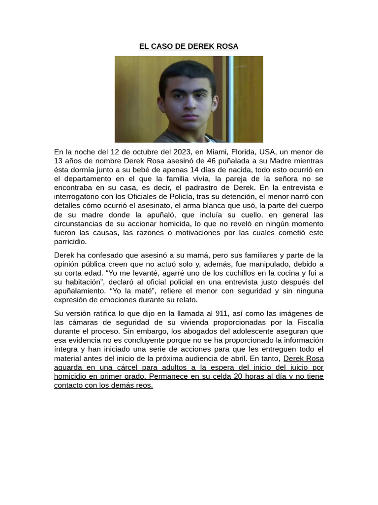 El Caso de Derek Rosa | PDF | Salud mental | Prisión