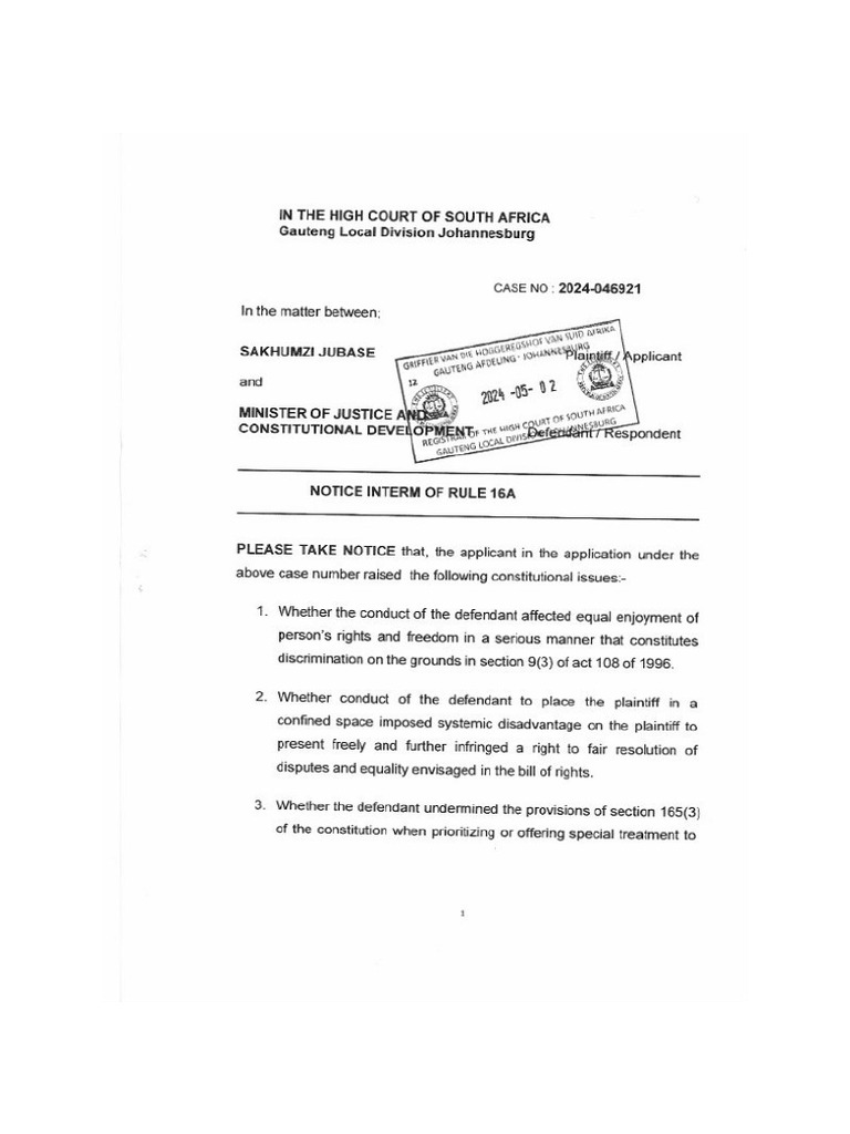 Notice Interms of Rule 16a of The High Court | PDF