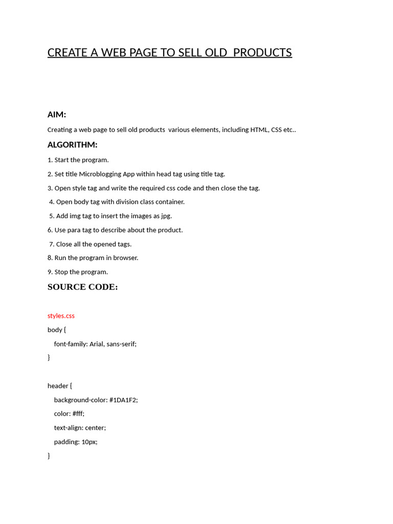 Create a web page to sell old products pdf