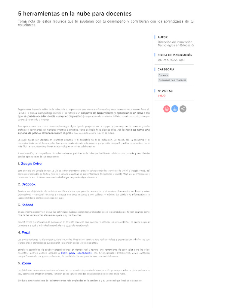 5 Herramientas en La Nube para Docentes | PDF