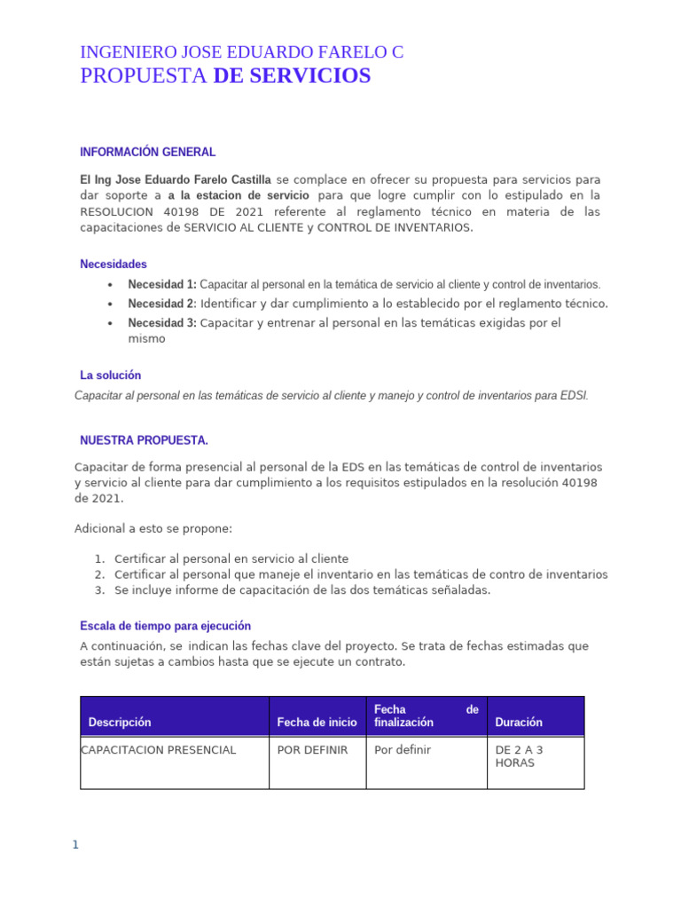 Propuesta de Servicios EDS | PDF