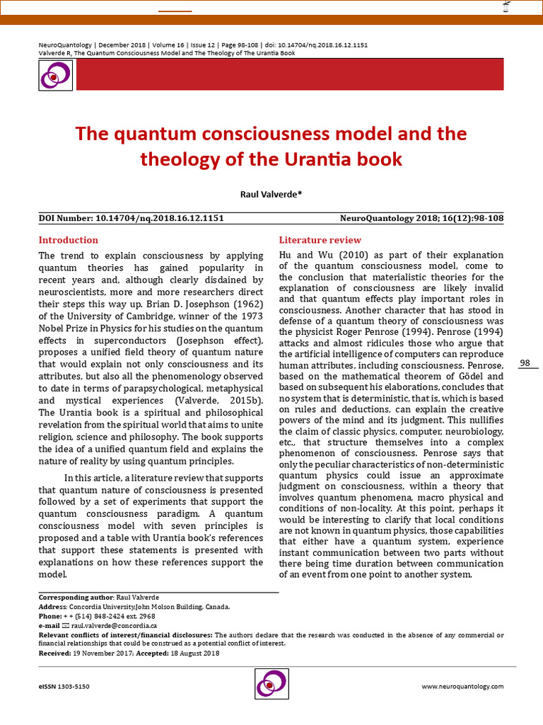 The Quantum Consciousness Model and The: Theology of The Urantia Book | PDF