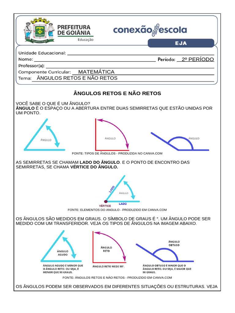 Ângulos Retos e Não Retos para o 4º Ano | PDF
